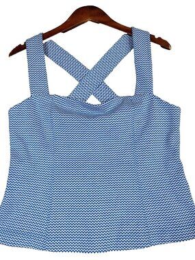 Anthropologie Maeve Top Women's X-Large Blue Chevron Back Buttons Preppy Summer